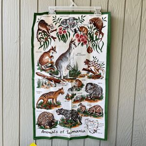 Vintage Animals of Tasmania Souvenir Tea Towel 100% Cotton 30"x18"